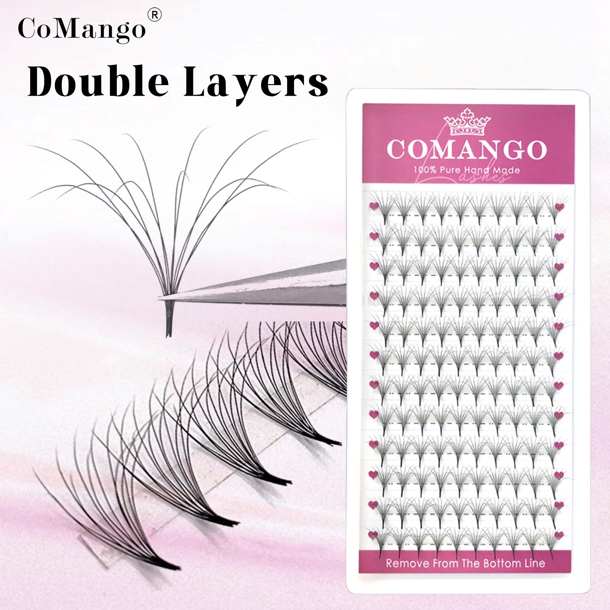 Eyelash Extension Mega Volume - COMANGO Muito dupla camada fofa pré-fabricados